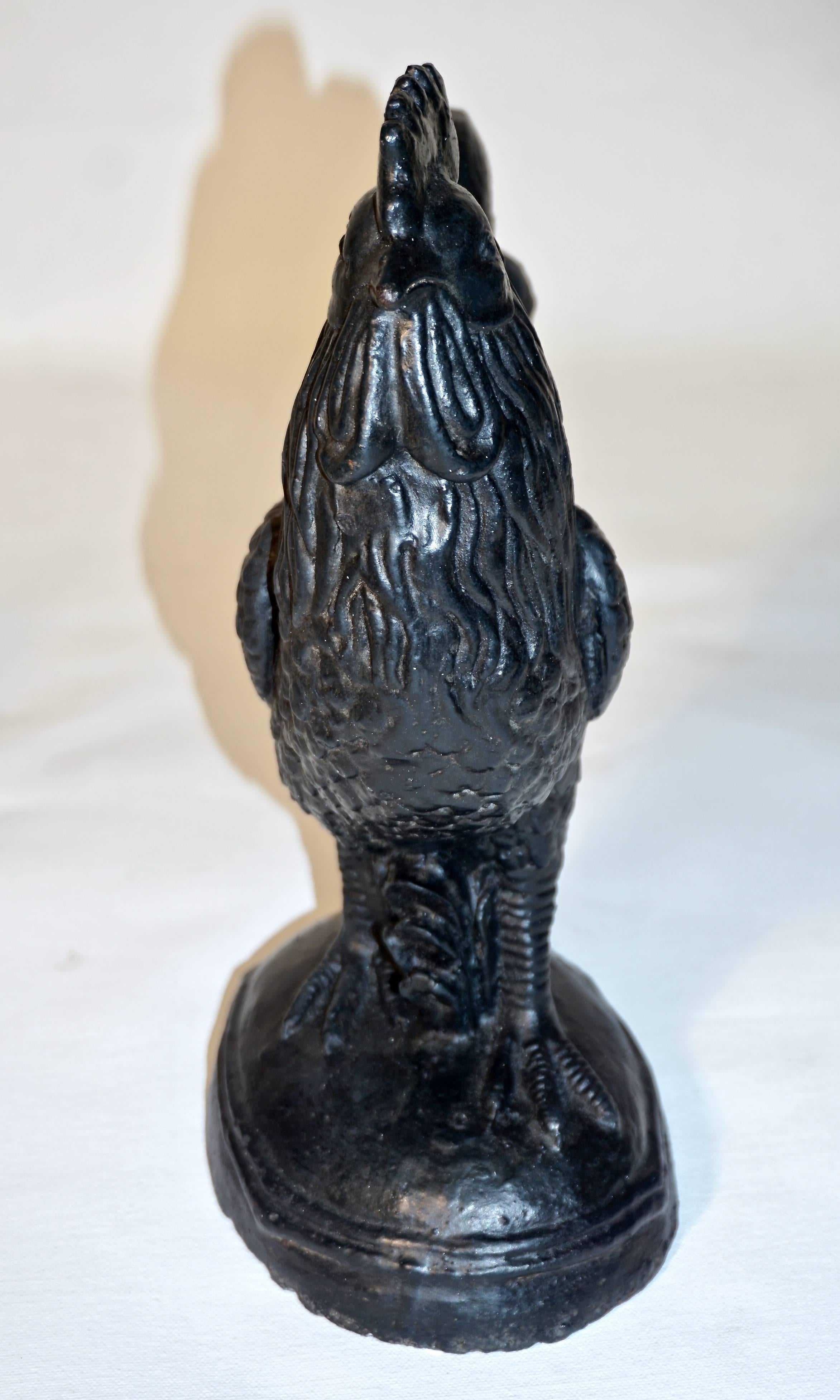 1890s Antique French Black Cast Iron Folk Art Sculpture Rooster In Excellent Condition In New York, NY