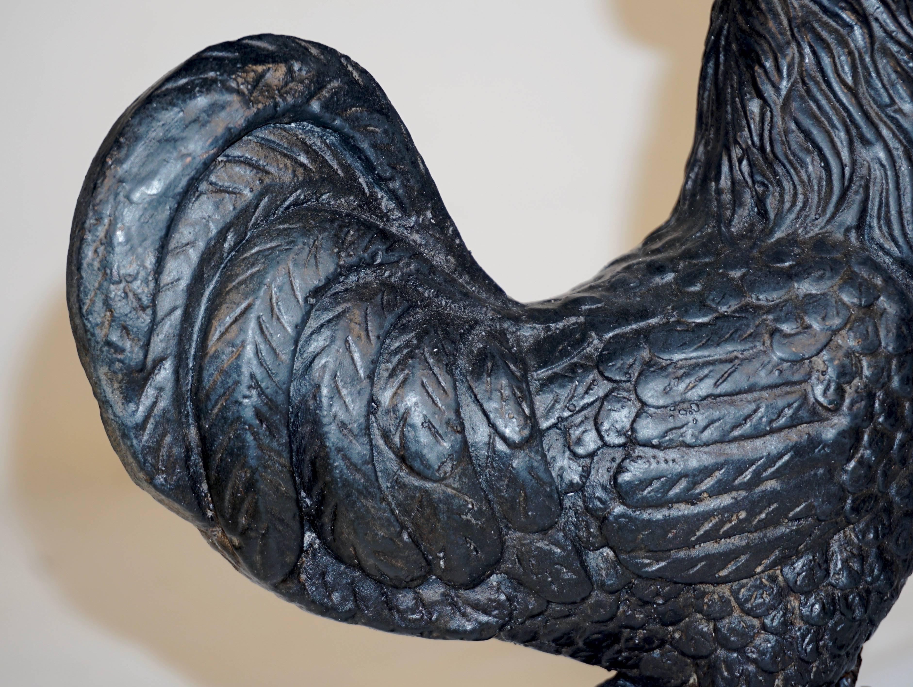1890s Antique French Black Cast Iron Folk Art Sculpture Rooster 2