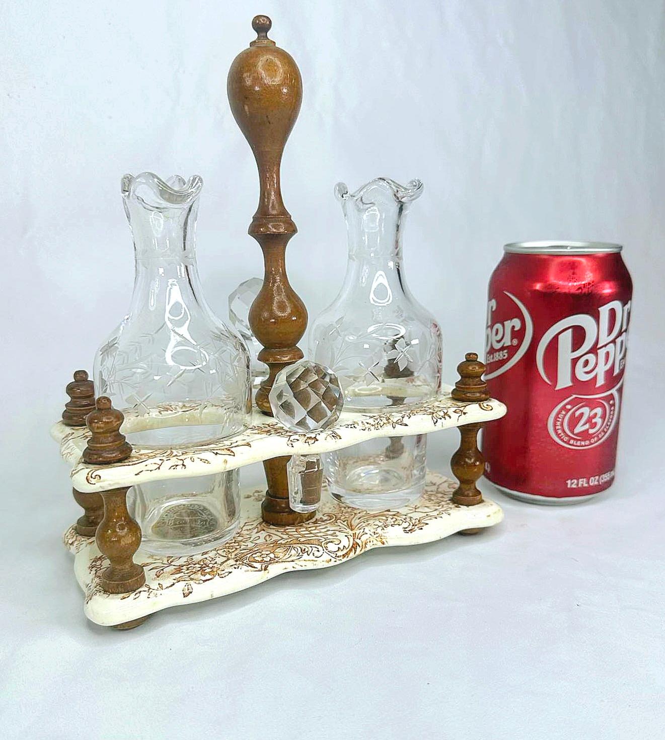 1890 Antique French Salins Creamware Cruet Set Olio e Aceto - 3 pezzi in vendita 4