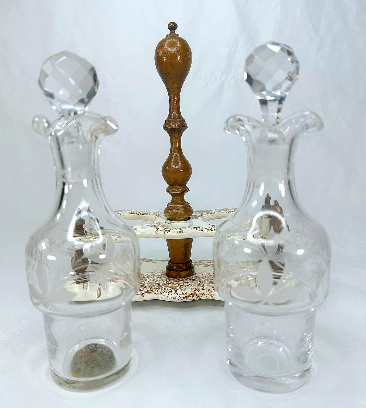 1890 Antique French Salins Creamware Cruet Set Olio e Aceto - 3 pezzi in vendita 7