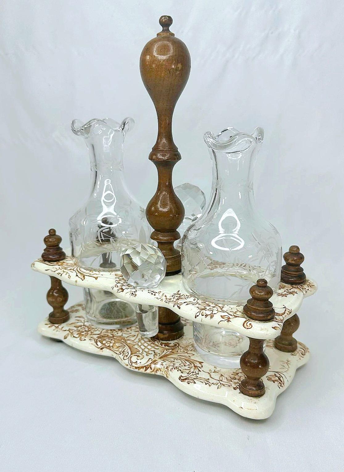 1890 Antique French Salins Creamware Cruet Set Olio e Aceto - 3 pezzi in vendita 9