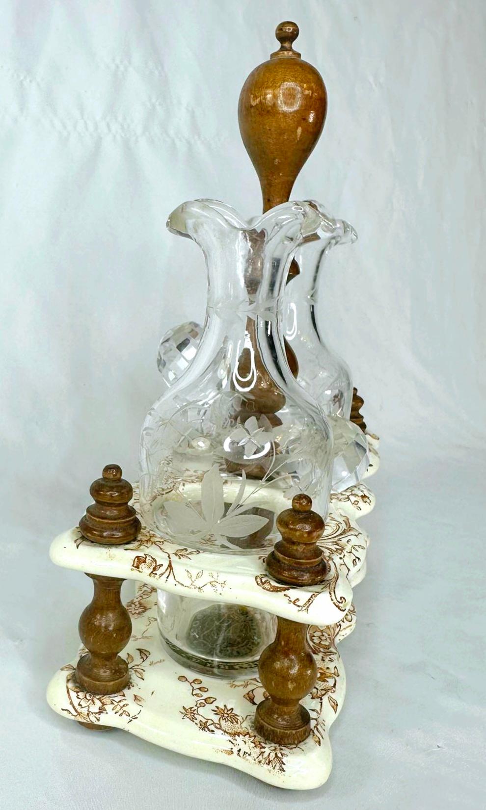 1890 Antique French Salins Creamware Cruet Set Olio e Aceto - 3 pezzi in vendita 10