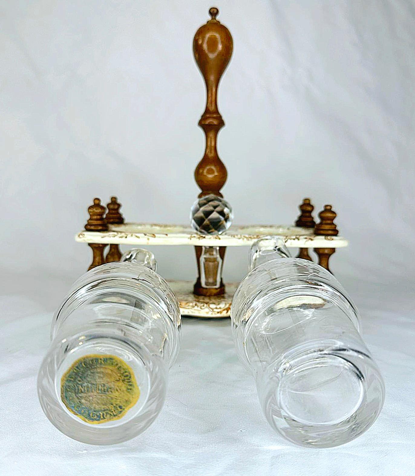 Francese 1890 Antique French Salins Creamware Cruet Set Olio e Aceto - 3 pezzi in vendita