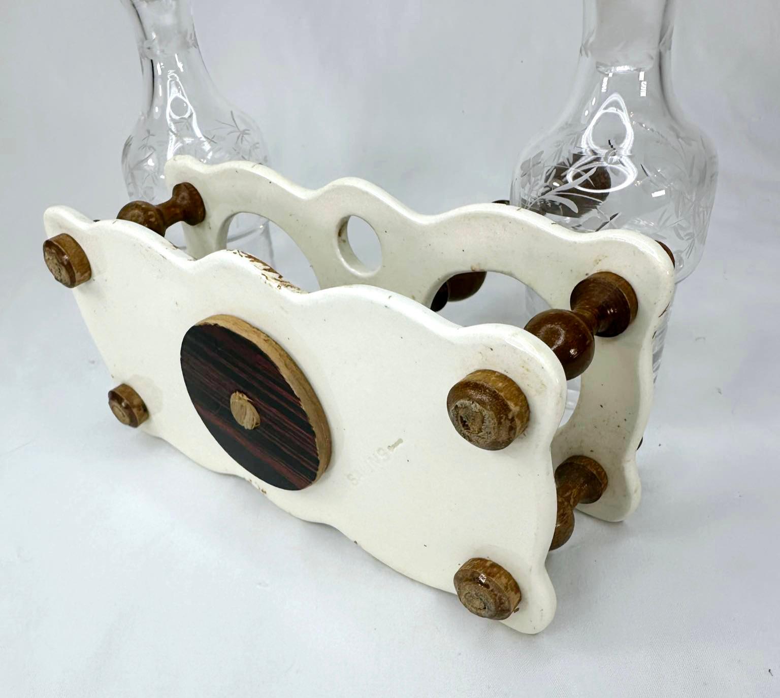 1890 Antique French Salins Creamware Cruet Set Olio e Aceto - 3 pezzi in vendita 2