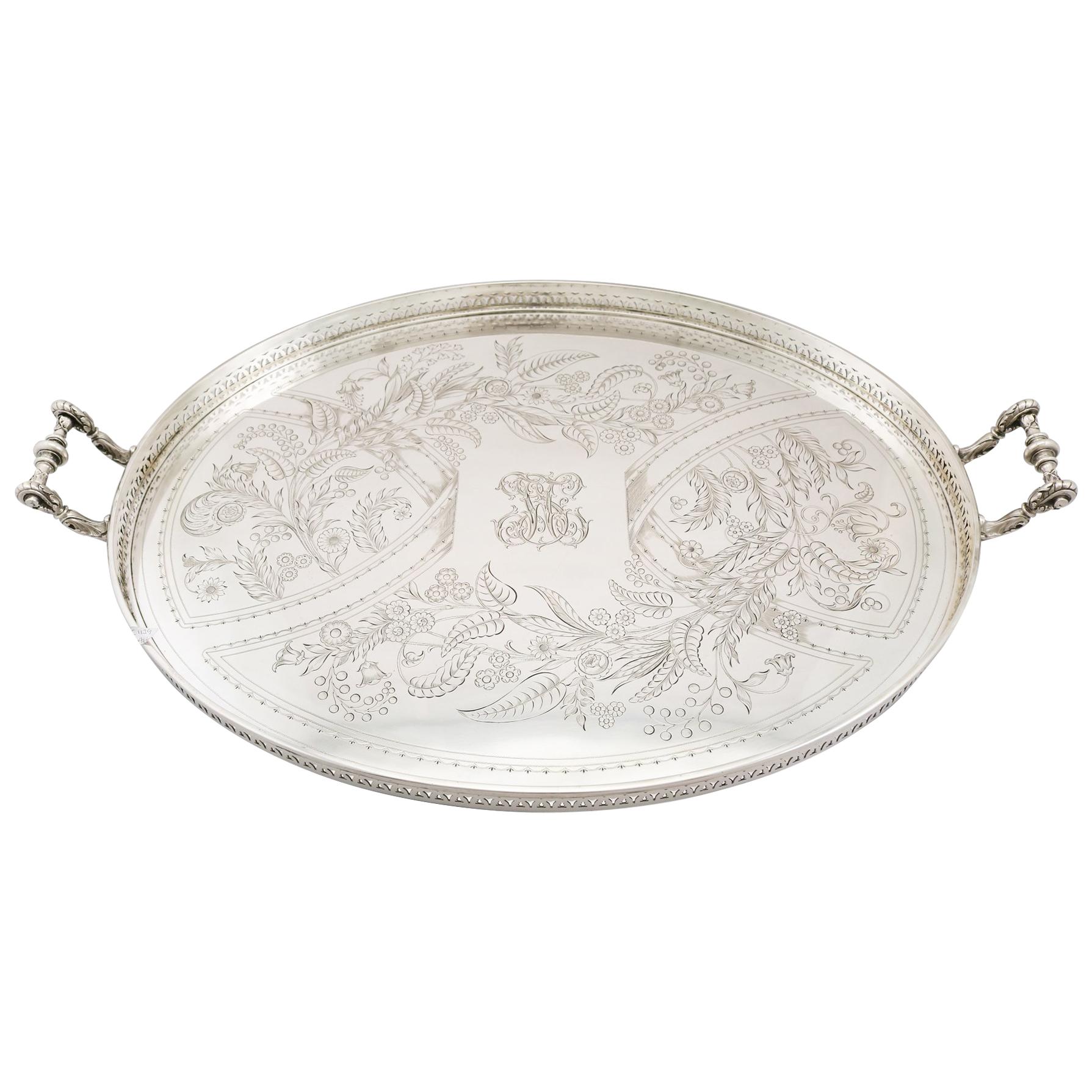 1890s Antique German Silver Galleried Tea Tray