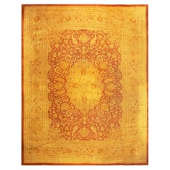 Alfombra decorativa Agra india de lana anudada con medallón de campo abierto dorado de la década de 1890
