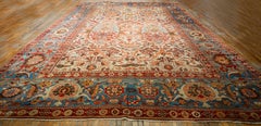 1890s Antique Ivory Floral Medallion Knotted Wool Sultanabad Persian Carpet Rug