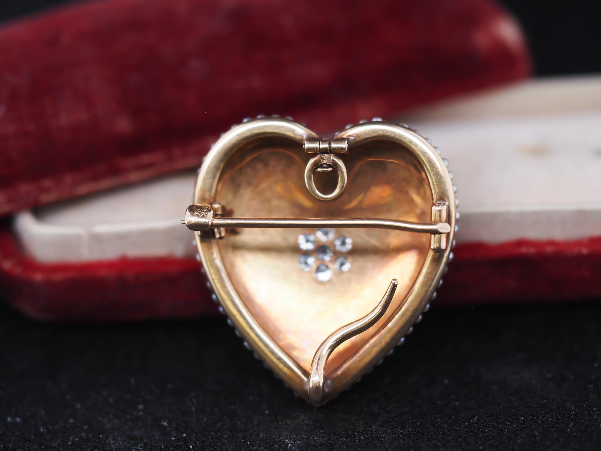 1890s Antique Old Mine Diamond and Seed Pearl Heart Pendant and Brooch In Good Condition For Sale In Hicksville, NY
