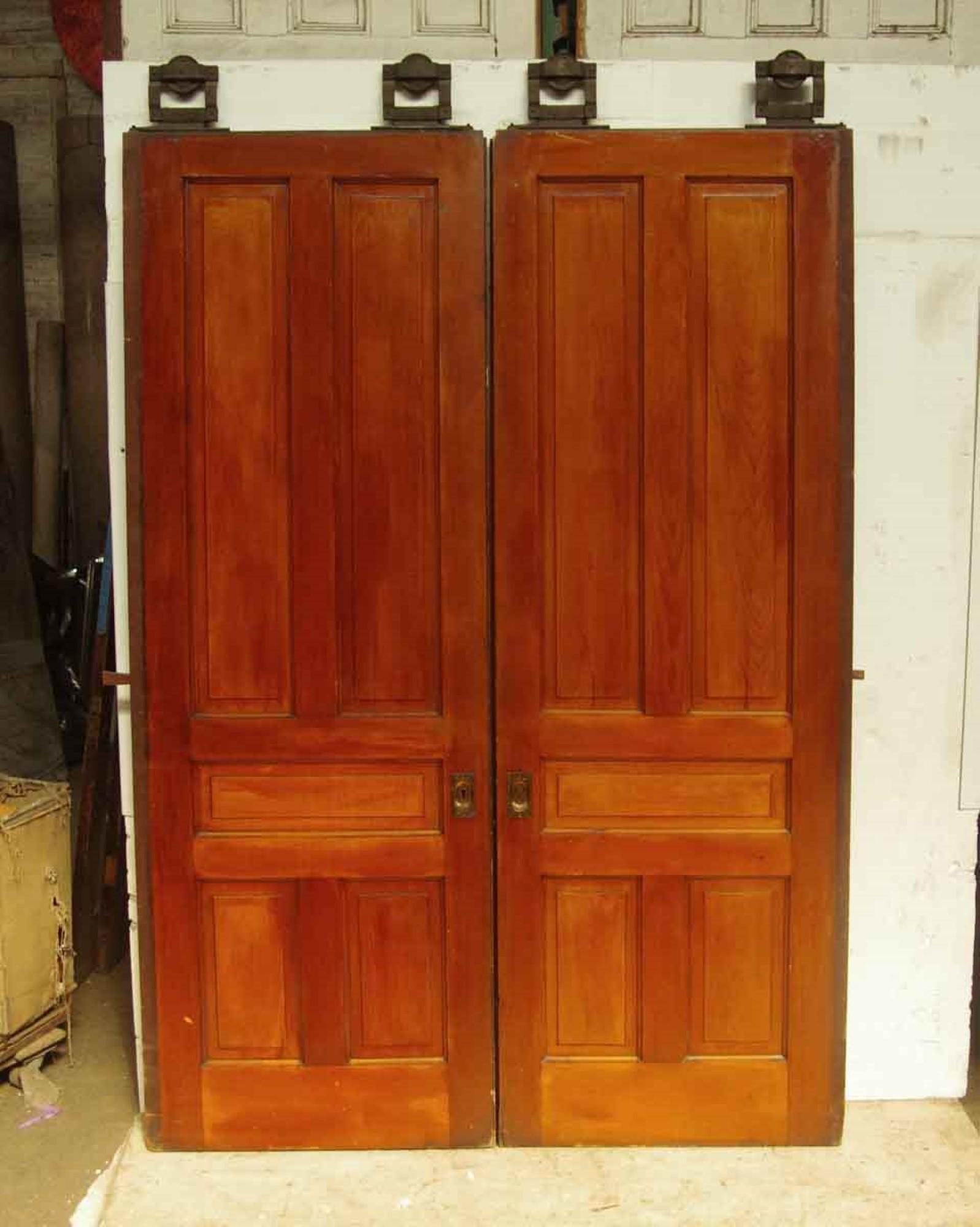 1890s Antique Pair of Five Panel Pocket Doors 3