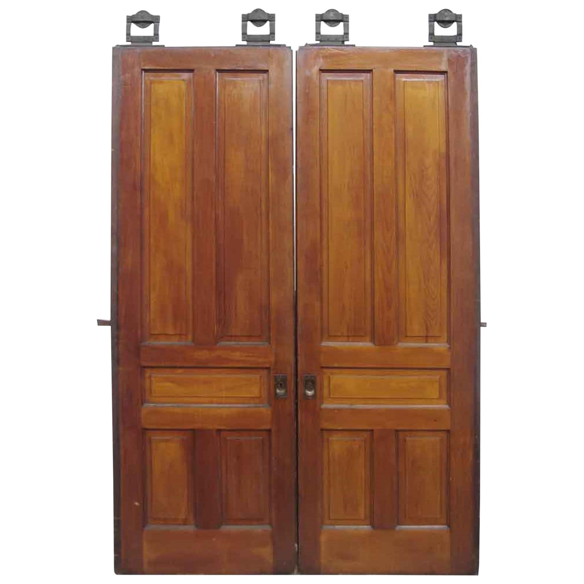 1890s Antique Pair of Five Panel Pocket Doors