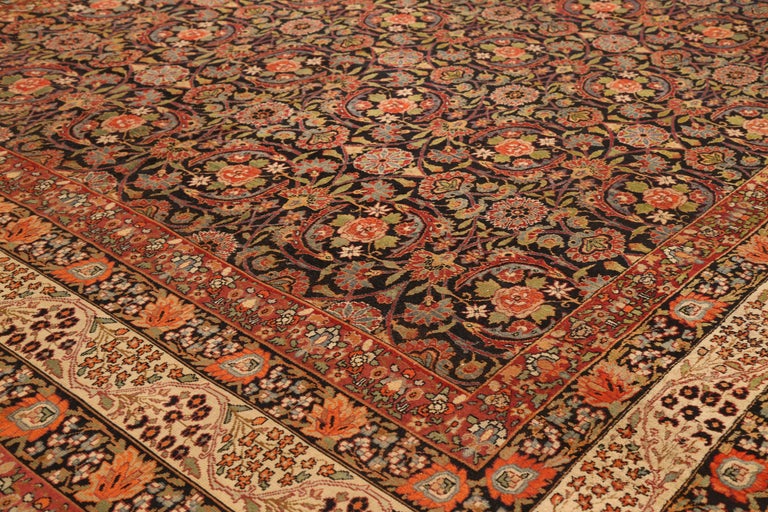 1890s Antique Persian Kerman Rug with Black and Green Flower Field ...