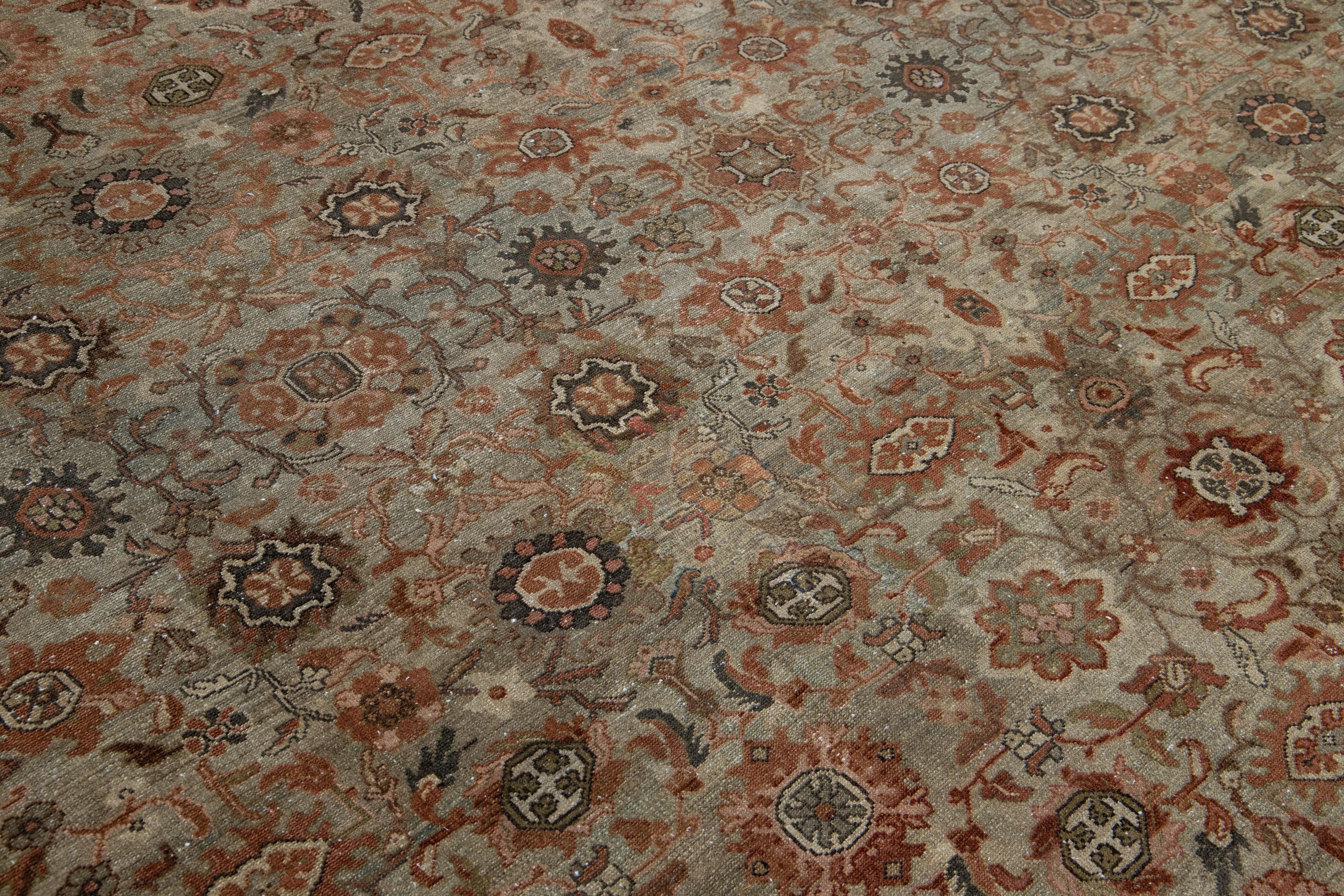 Tappeto antico persiano in lana Malayer del 1890 con disegni floreali in marrone in vendita 3