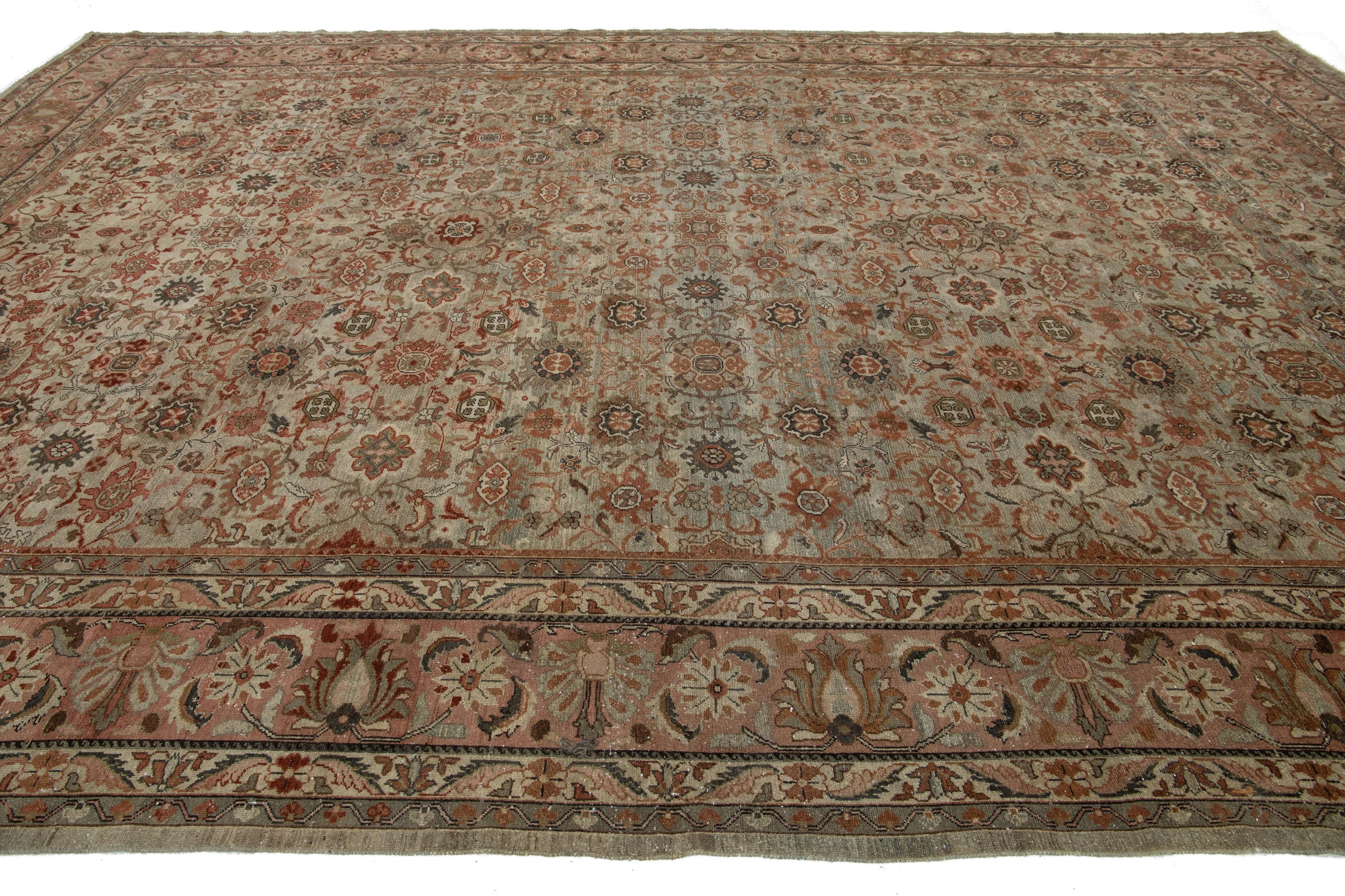 Lana Tappeto antico persiano in lana Malayer del 1890 con disegni floreali in marrone in vendita