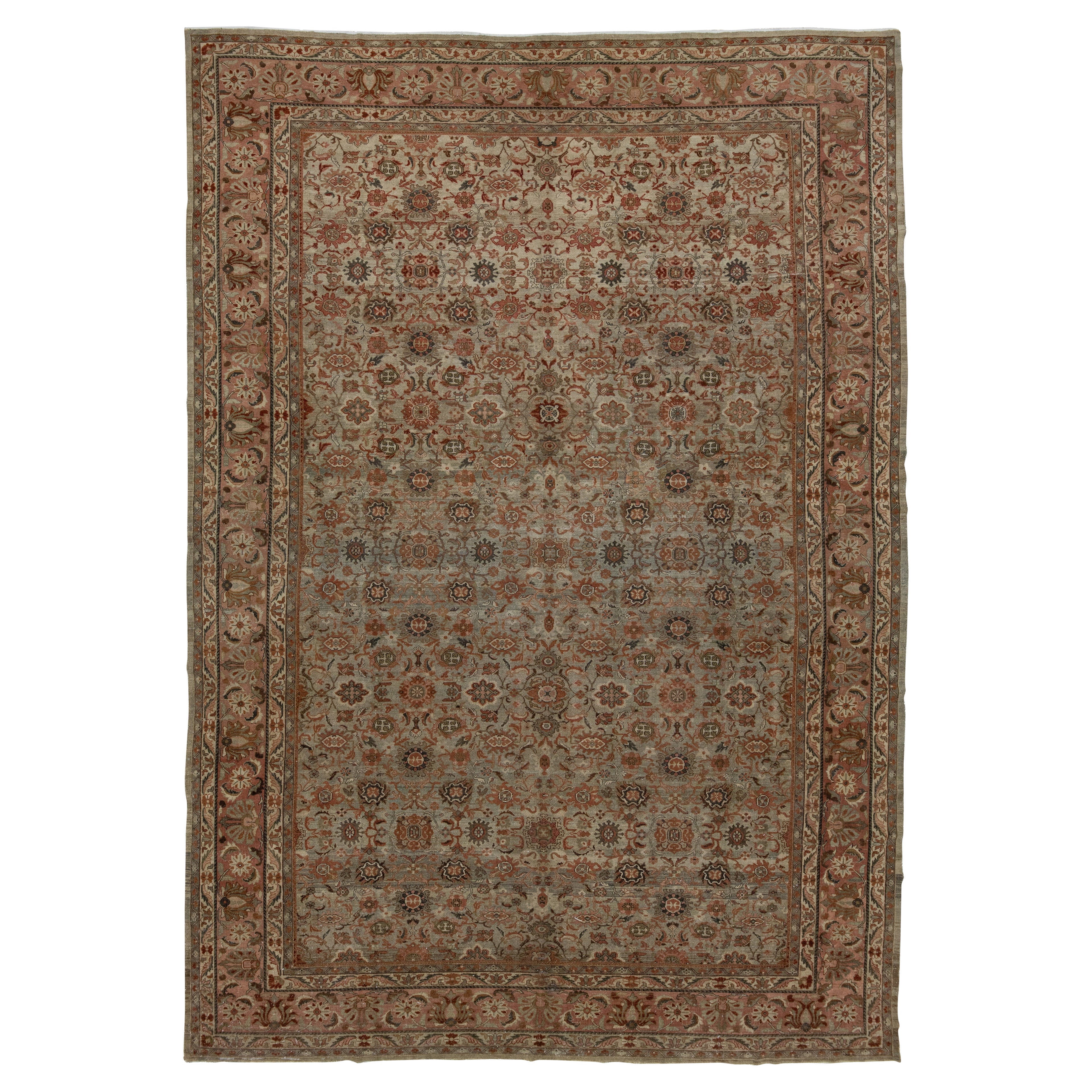 1890er Jahre Antiker Persischer Malayer Wollteppich in Brown Allover Floral Design