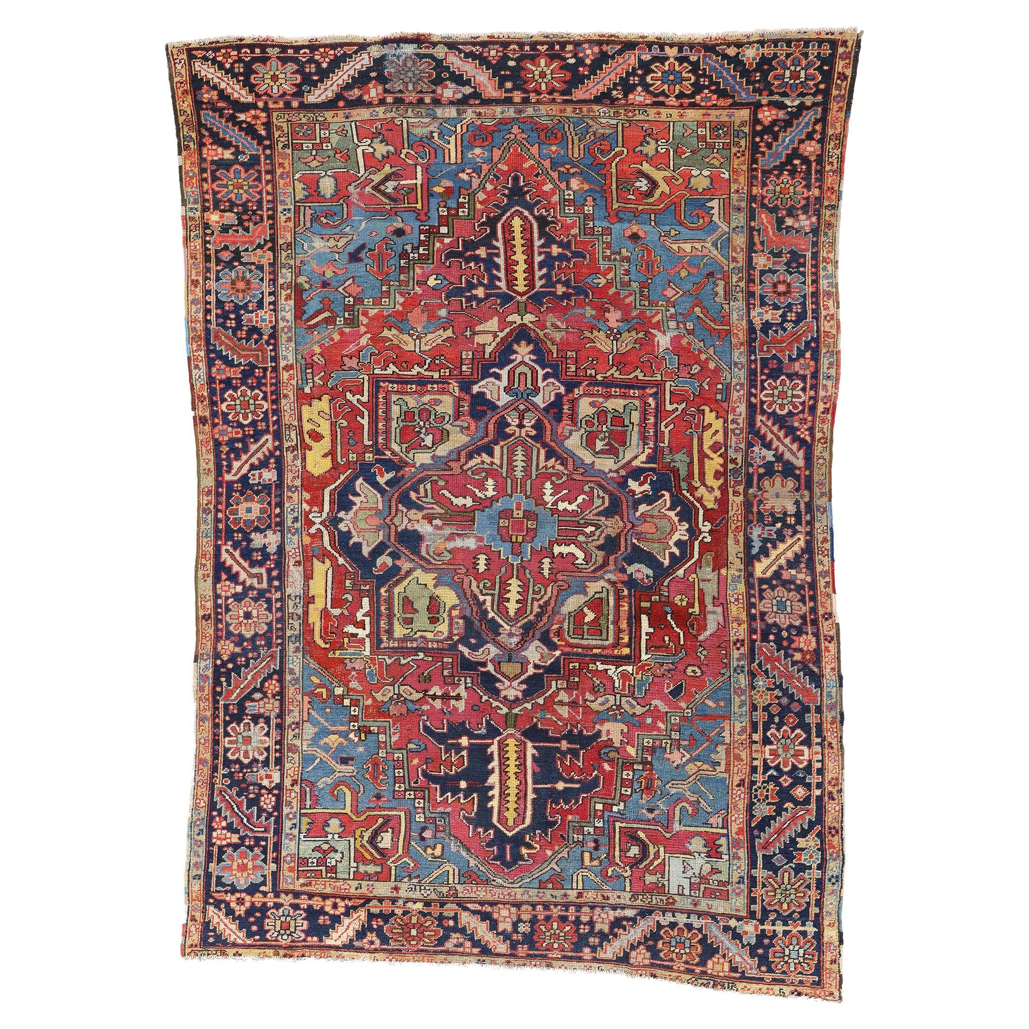 Alfombra persa antigua Serapi de 1890