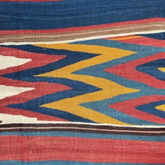 1890s Antique Pink, Green, Blue, and Brown Shahsevan Persian Long Kilim Wild Rug