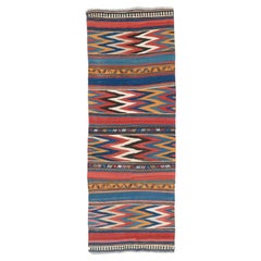 1890s Antique Pink, Green, Blue, and Brown Shahsevan Persian Long Kilim Wild Rug