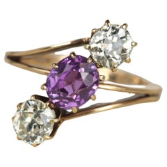 1890s Antique Purple Sapphire and Old Mine Cut Diamond Fashion Ring