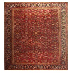 1890s Antique Red Ground Overscale Botanical Handknotted Wool Sultanabad Rug