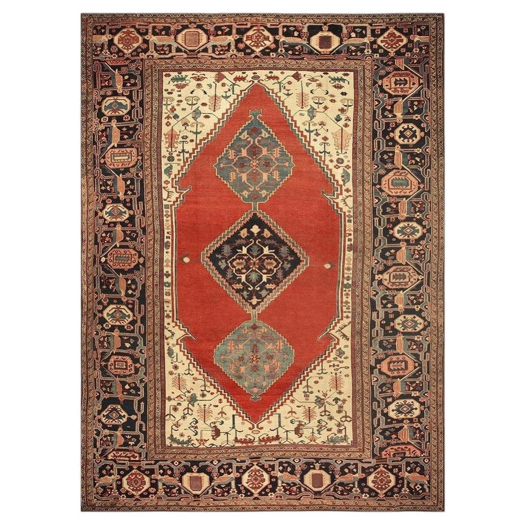1890s Antique Red Rust Rustic Field Diamond Serapi Knotted Palace Size Wool Rug