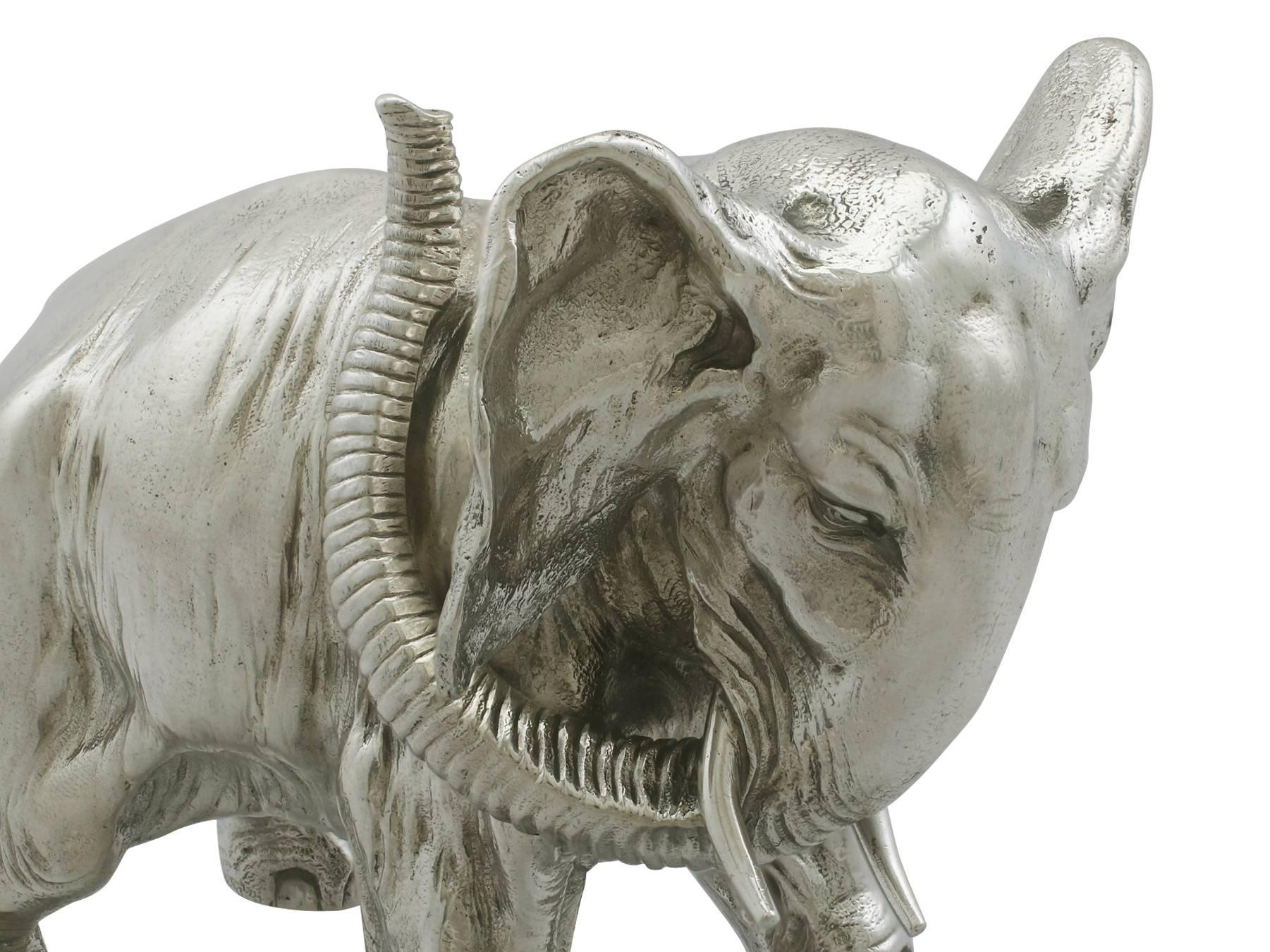 Late 19th Century 1890s Antique Russian Silver Table Ornament of an Elephant by Karl Fabergé