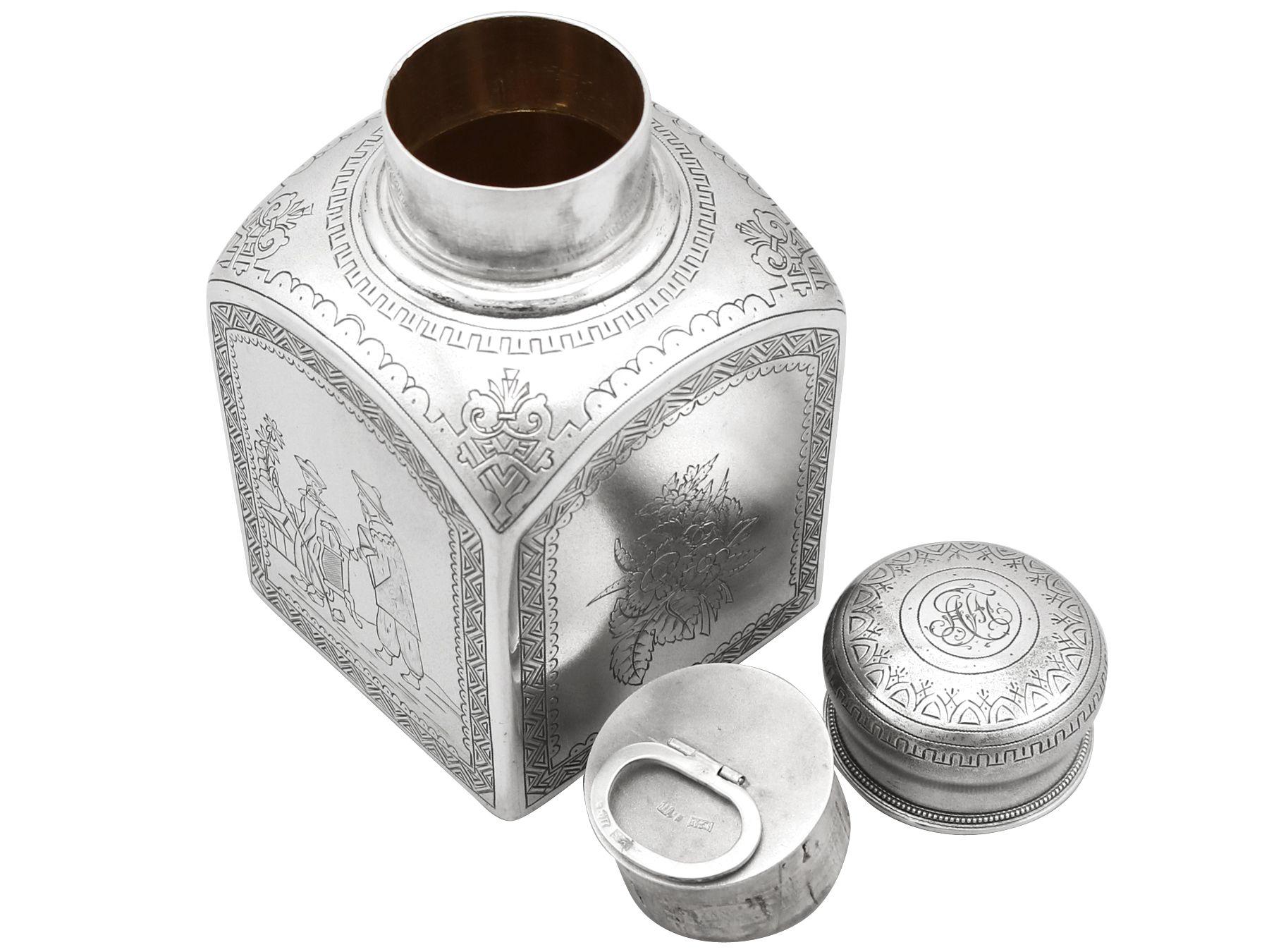 1890s Antique Russian Silver Tea Caddy In Excellent Condition For Sale In Jesmond, Newcastle Upon Tyne