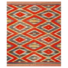1890s Antique Rustic Red Allover Geometric Native American Navajo Flat Weave Rug