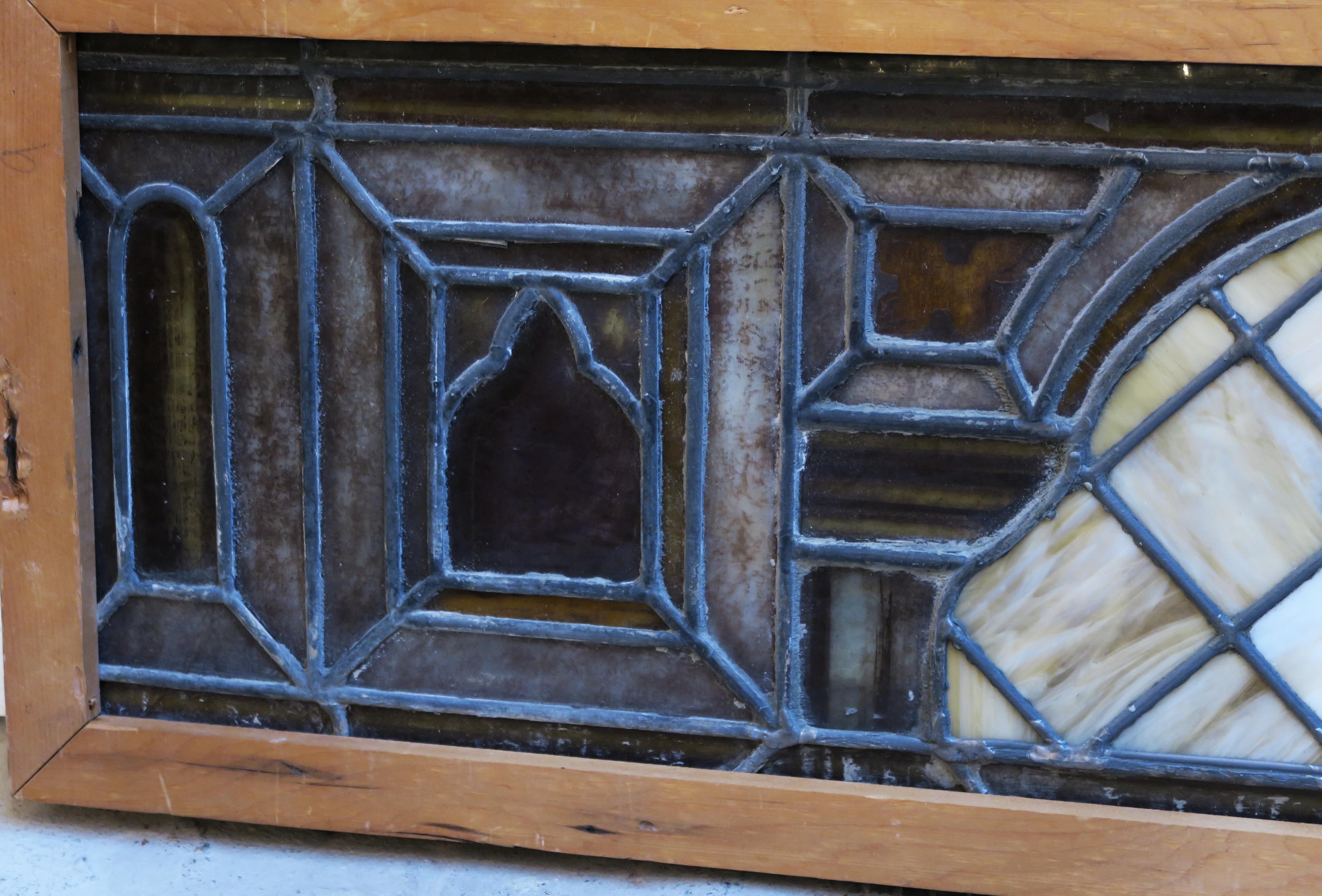 Late 19th Century 1890s Antique Stained Glass Window with a Center Jewel in New Frame