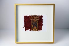 1890s Antique Turkish Hereke Rug Piece Wall & Table Decor in Gold Frame