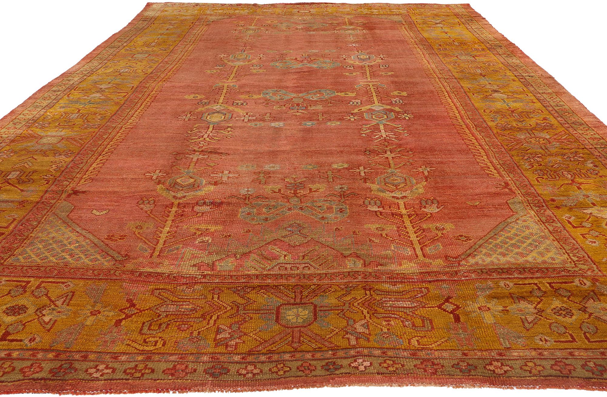 Hand-Knotted Late 19th Century Turkish Oushak Tree of Life Carpet with Modern Style For Sale