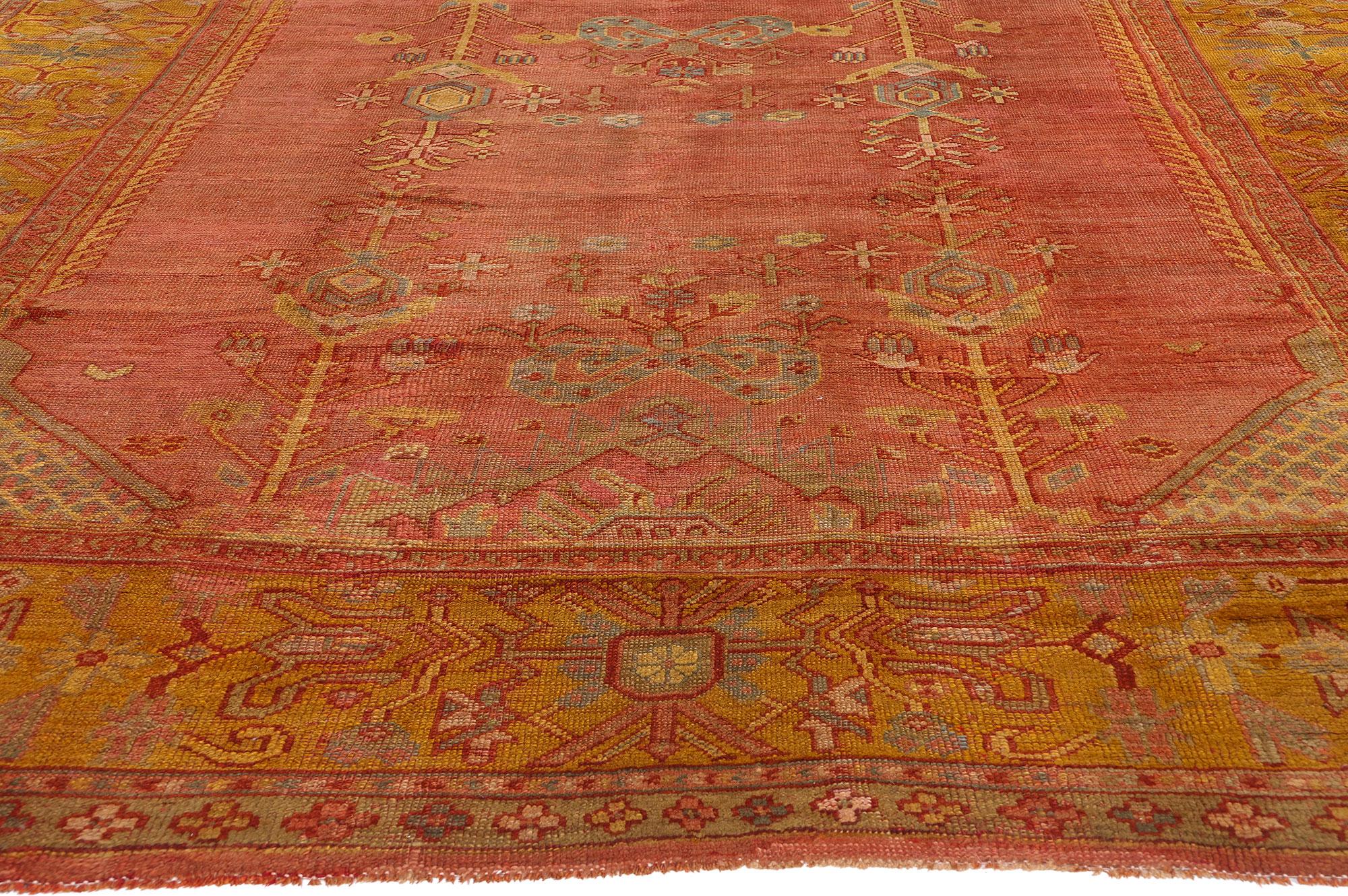 Late 19th Century Turkish Oushak Tree of Life Carpet with Modern Style In Good Condition For Sale In Dallas, TX