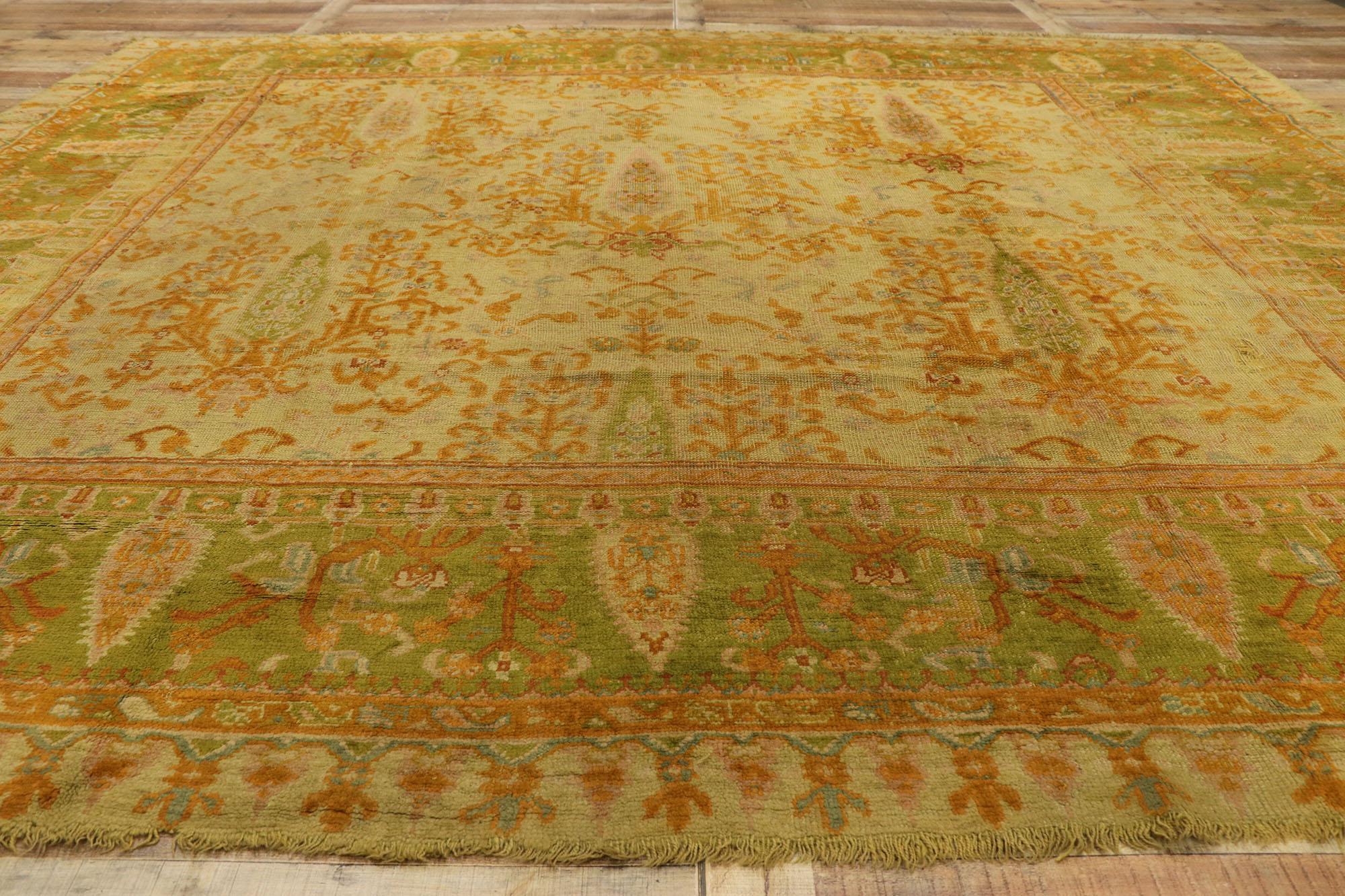 1890s Antique Turkish Oushak Rug, Italian Nonna Chic Meets Maximalist Style For Sale 4