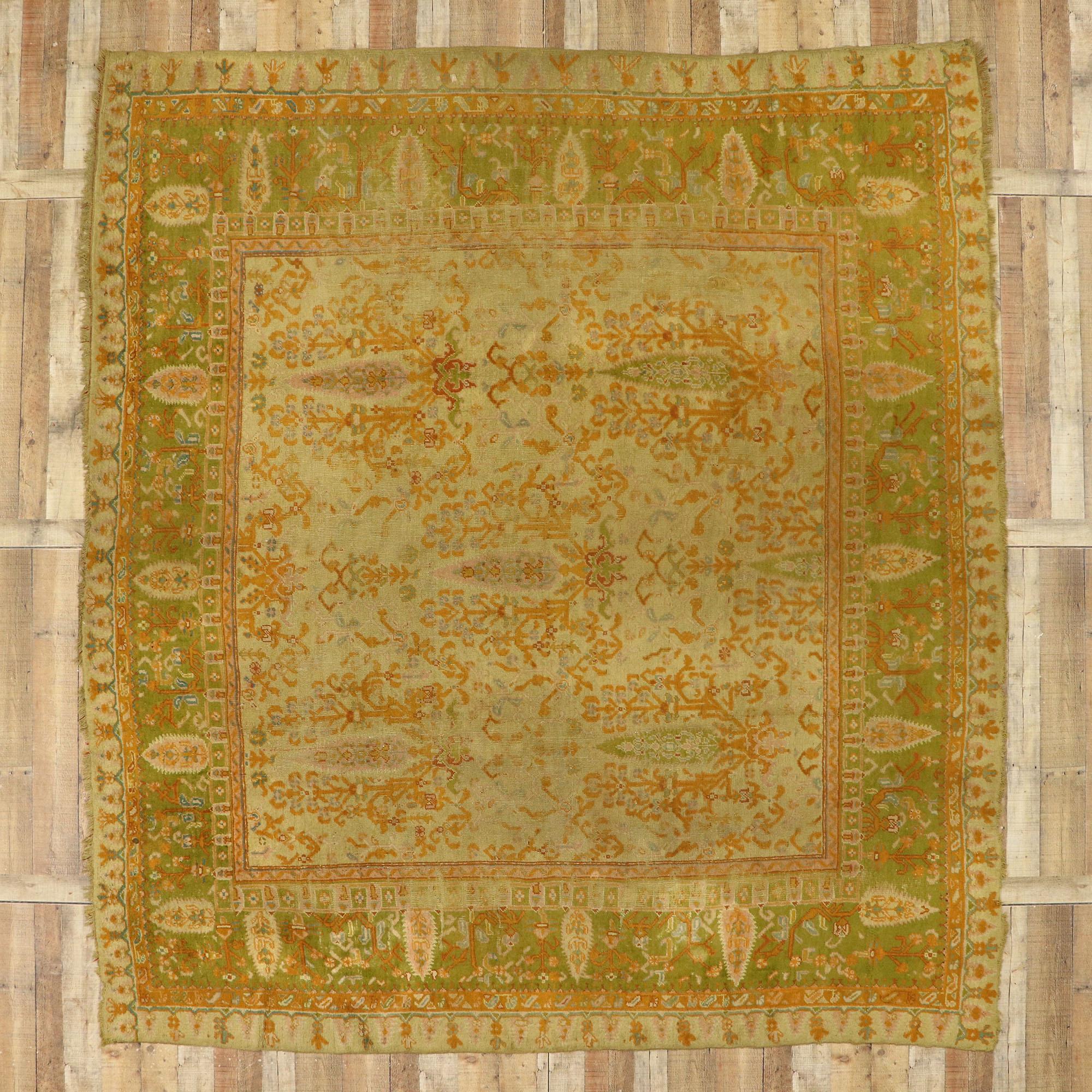 1890s Antique Turkish Oushak Rug, Italian Nonna Chic Meets Maximalist Style For Sale 5