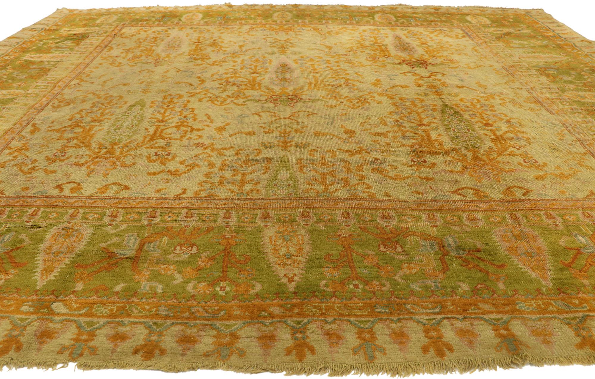 Hand-Knotted 1890s Antique Turkish Oushak Rug, Italian Nonna Chic Meets Maximalist Style For Sale