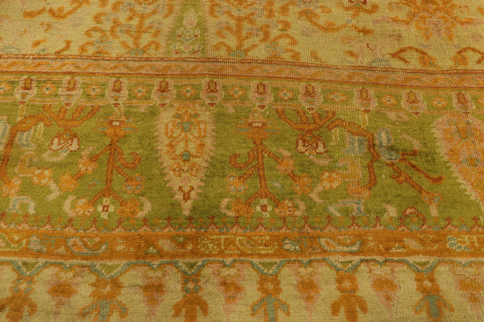 19th Century 1890s Antique Turkish Oushak Rug, Italian Nonna Chic Meets Maximalist Style For Sale