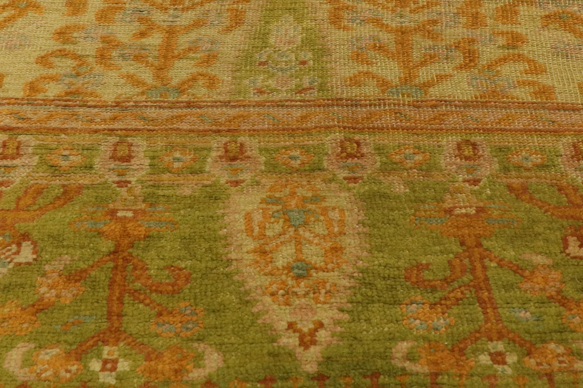 Wool 1890s Antique Turkish Oushak Rug, Italian Nonna Chic Meets Maximalist Style For Sale
