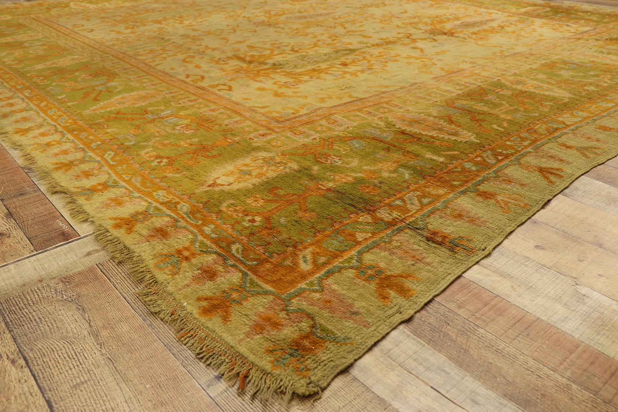 1890s Antique Turkish Oushak Rug, Italian Nonna Chic Meets Maximalist Style For Sale 3