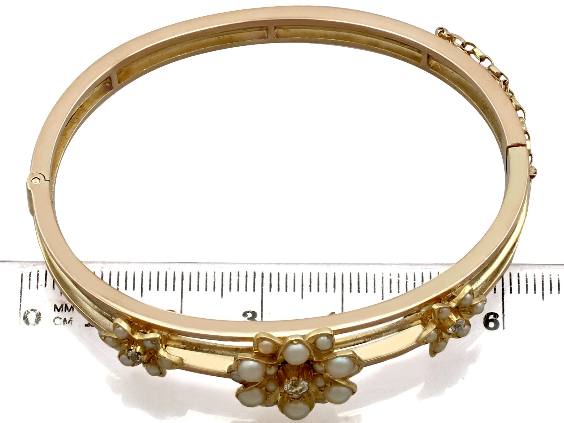 Women's 1890s Antique Victorian Diamond and Pearl Yellow Gold Bangle