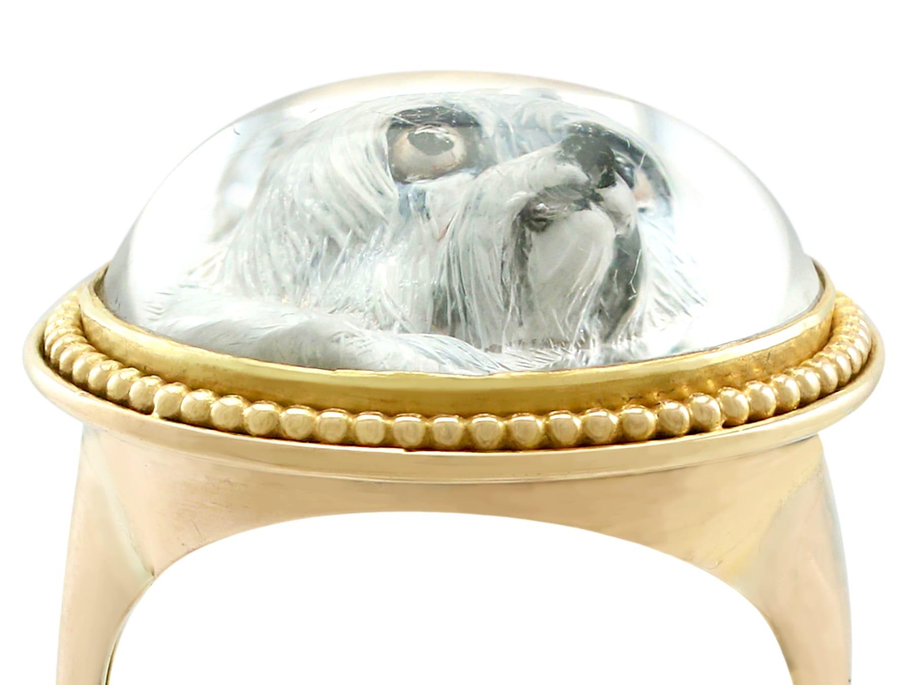 An impressive Essex crystal reverse intaglio and 9 karat yellow gold cocktail ring; part of our diverse antique jewelry and estate jewelry collections.

This impressive Essex crystal reverse intaglio and 9 karat yellow gold cocktail ring; part of