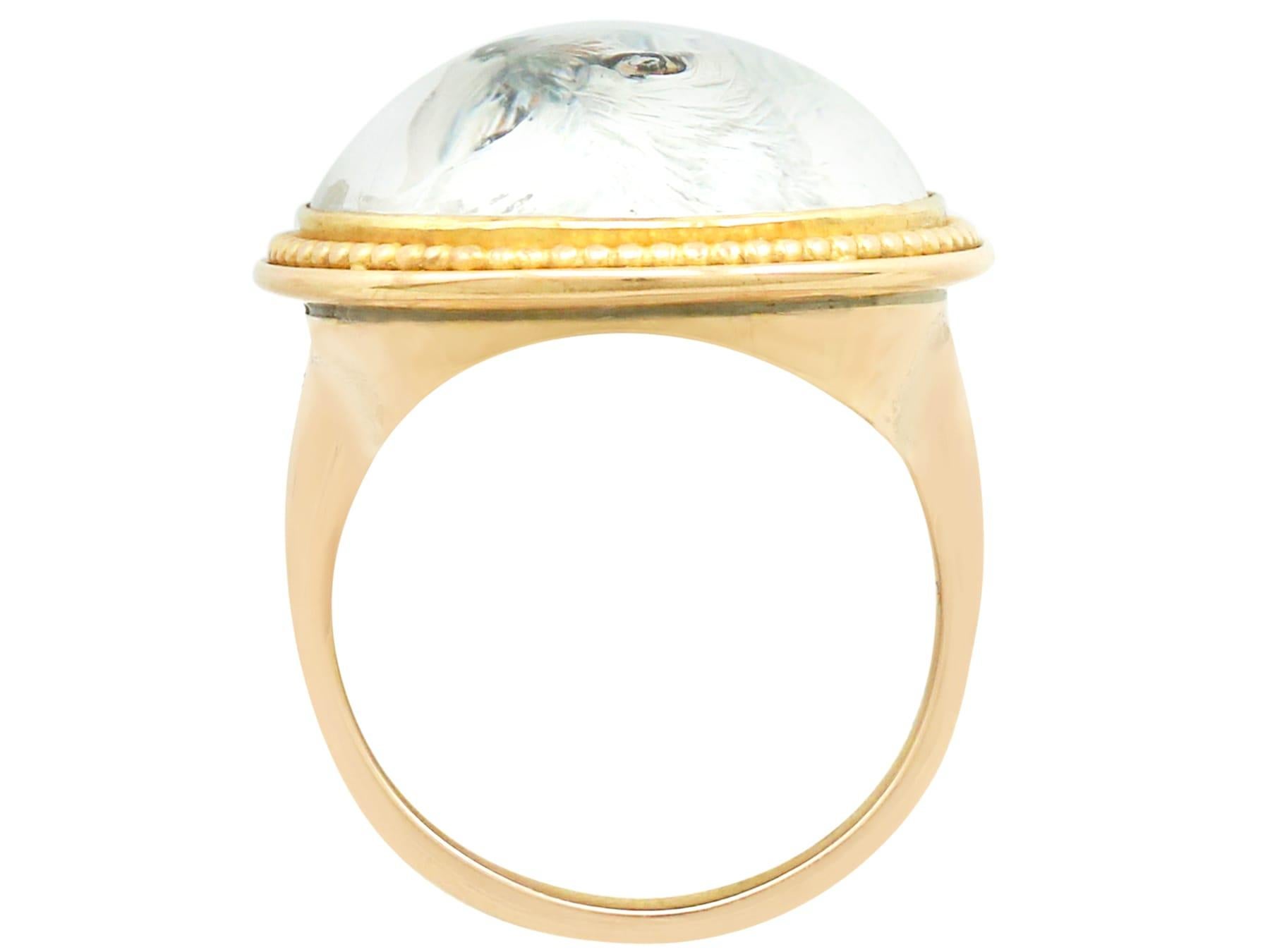 Cabochon 1890s Antique Victorian Essex Crystal and Yellow Gold Cocktail Ring For Sale