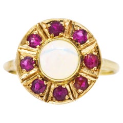 1890's Antique Victorian Opal Ruby 18 Karat Gold Cluster Ring