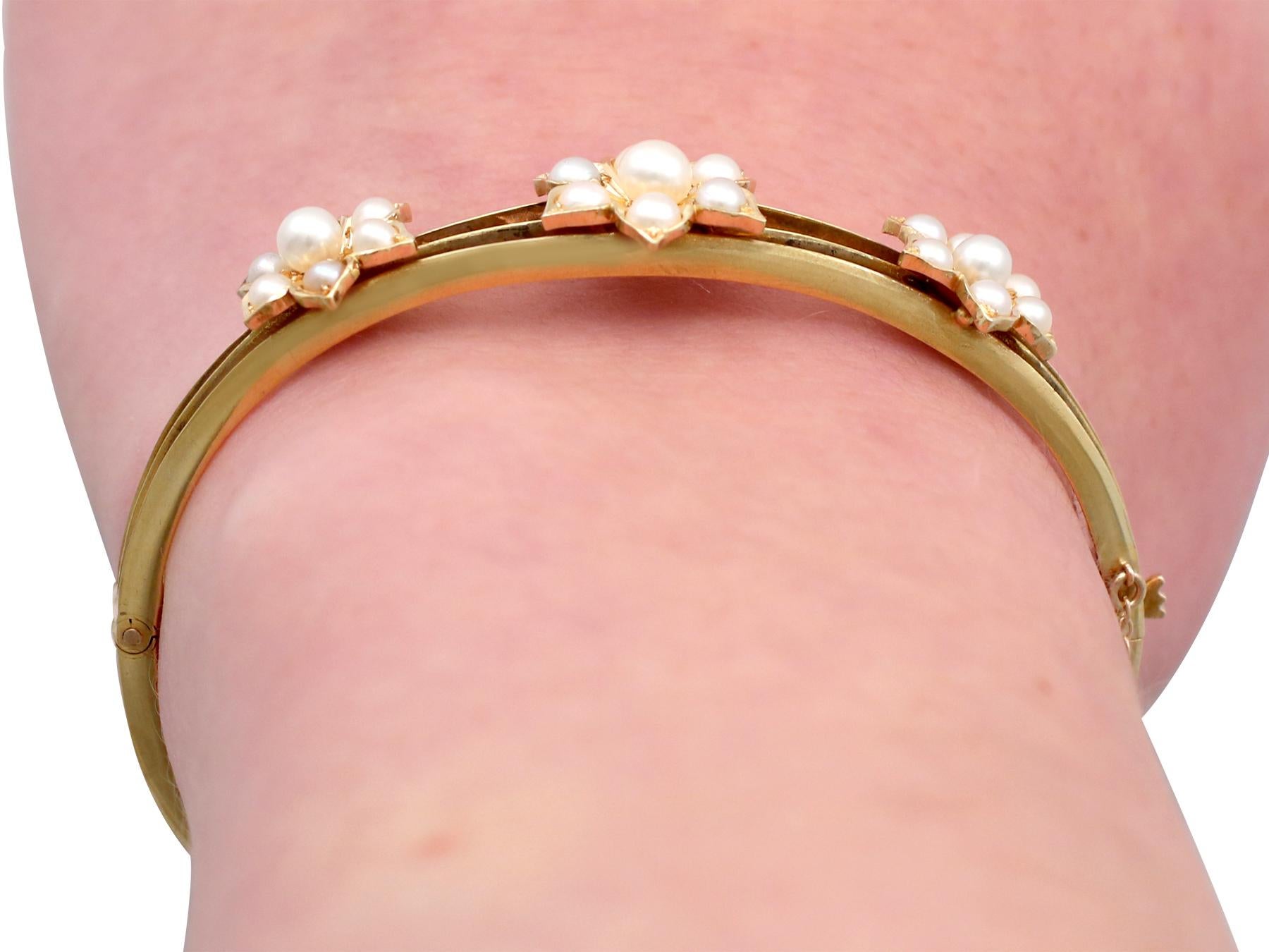 1890s Antique Victorian Pearl and Yellow Gold Bangle, Boxed 4