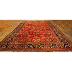 1890s Antique Warm Red Ground Floral Handknotted Wool Sultanabad Carpet Rug