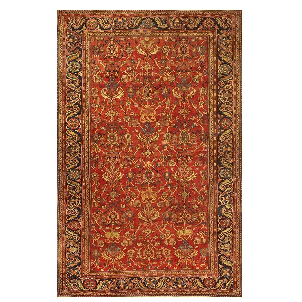 1890s Antique Warm Red Ground Floral Handknotted Wool Sultanabad Carpet Rug