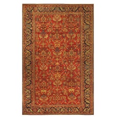 1890s Antique Warm Red Ground Floral Handknotted Wool Sultanabad Carpet Rug