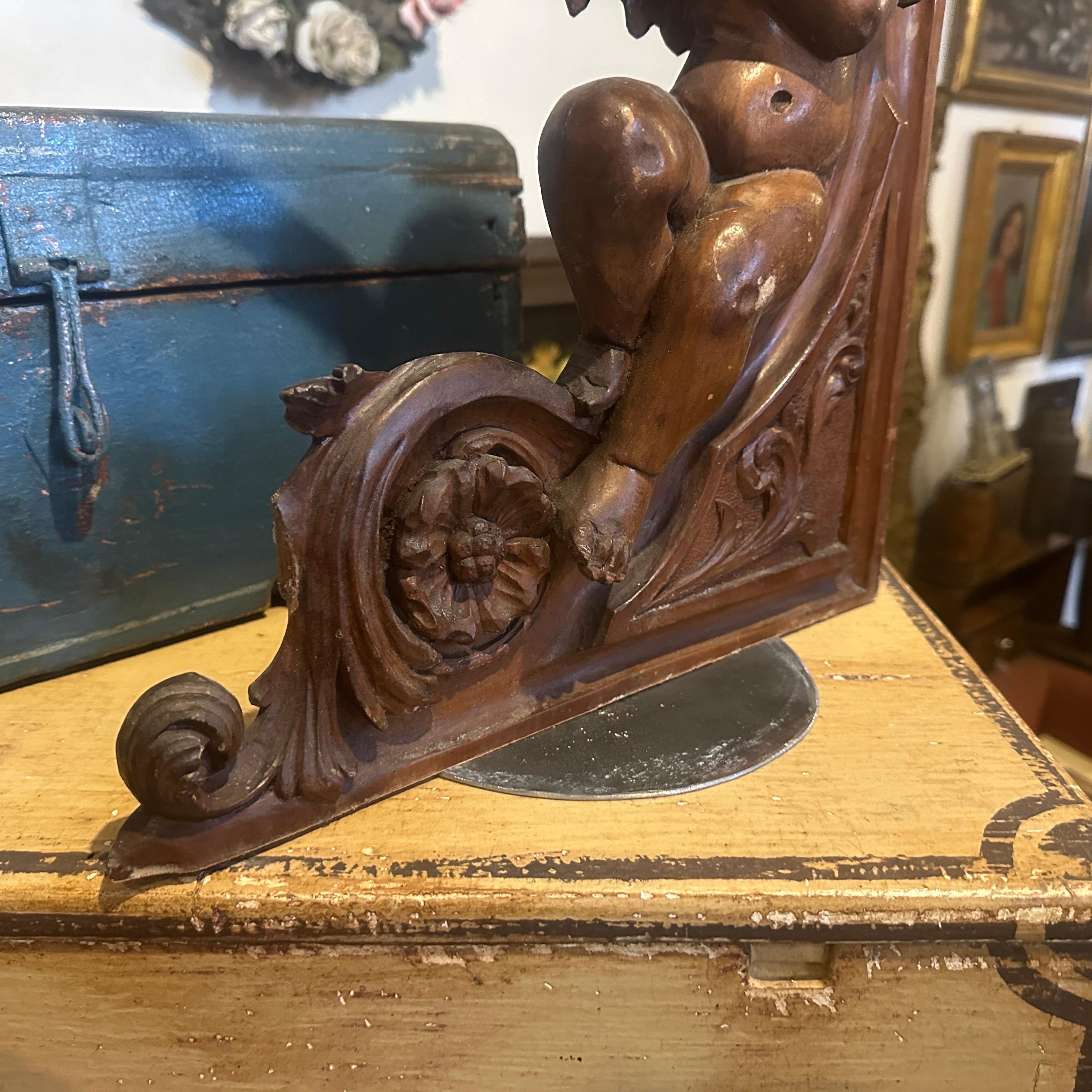 1890s Art Nouveau Hand-Carved Walnut Wood Sicilian Fragment of an Angel For Sale 2
