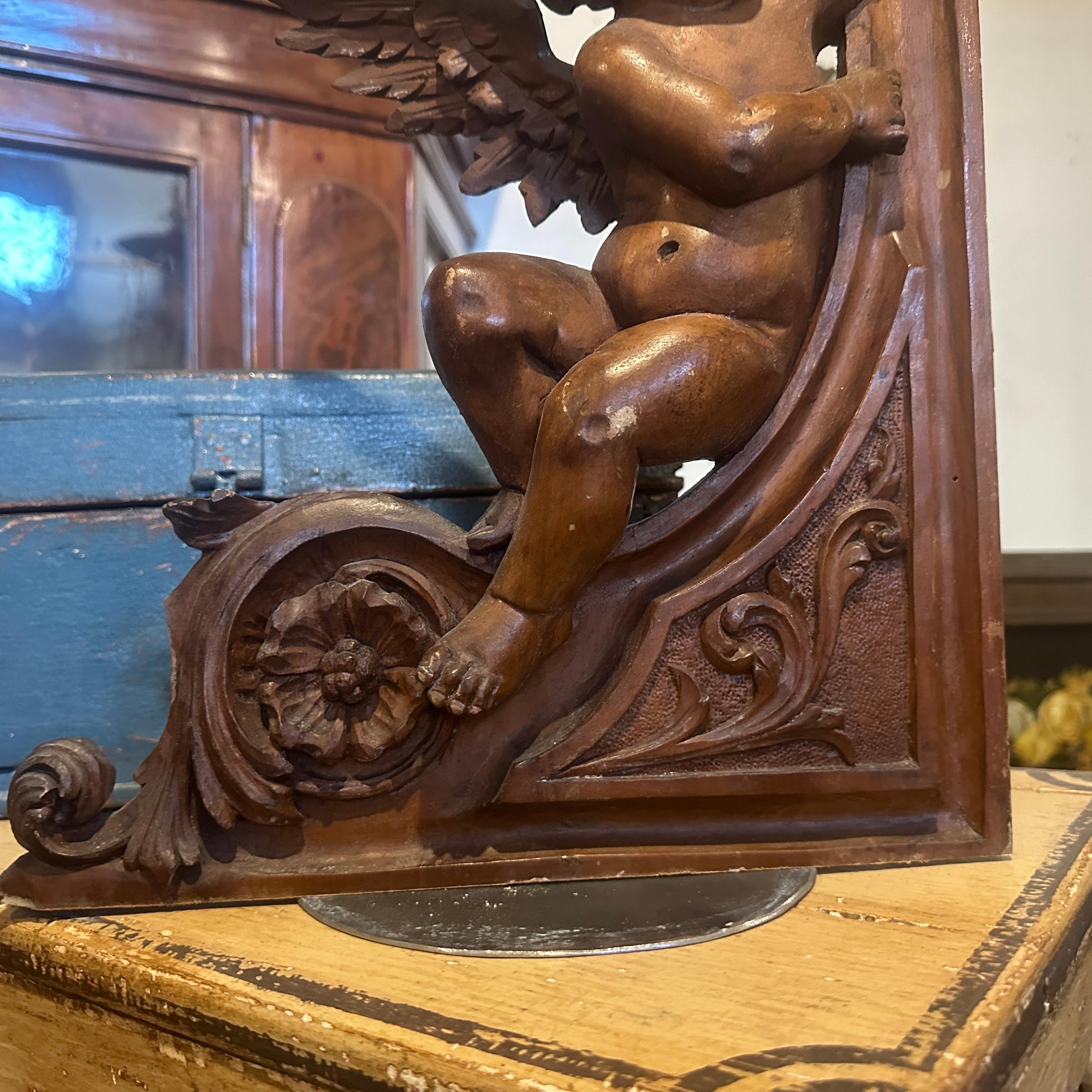 1890s Art Nouveau Hand-Carved Walnut Wood Sicilian Fragment of an Angel For Sale 3