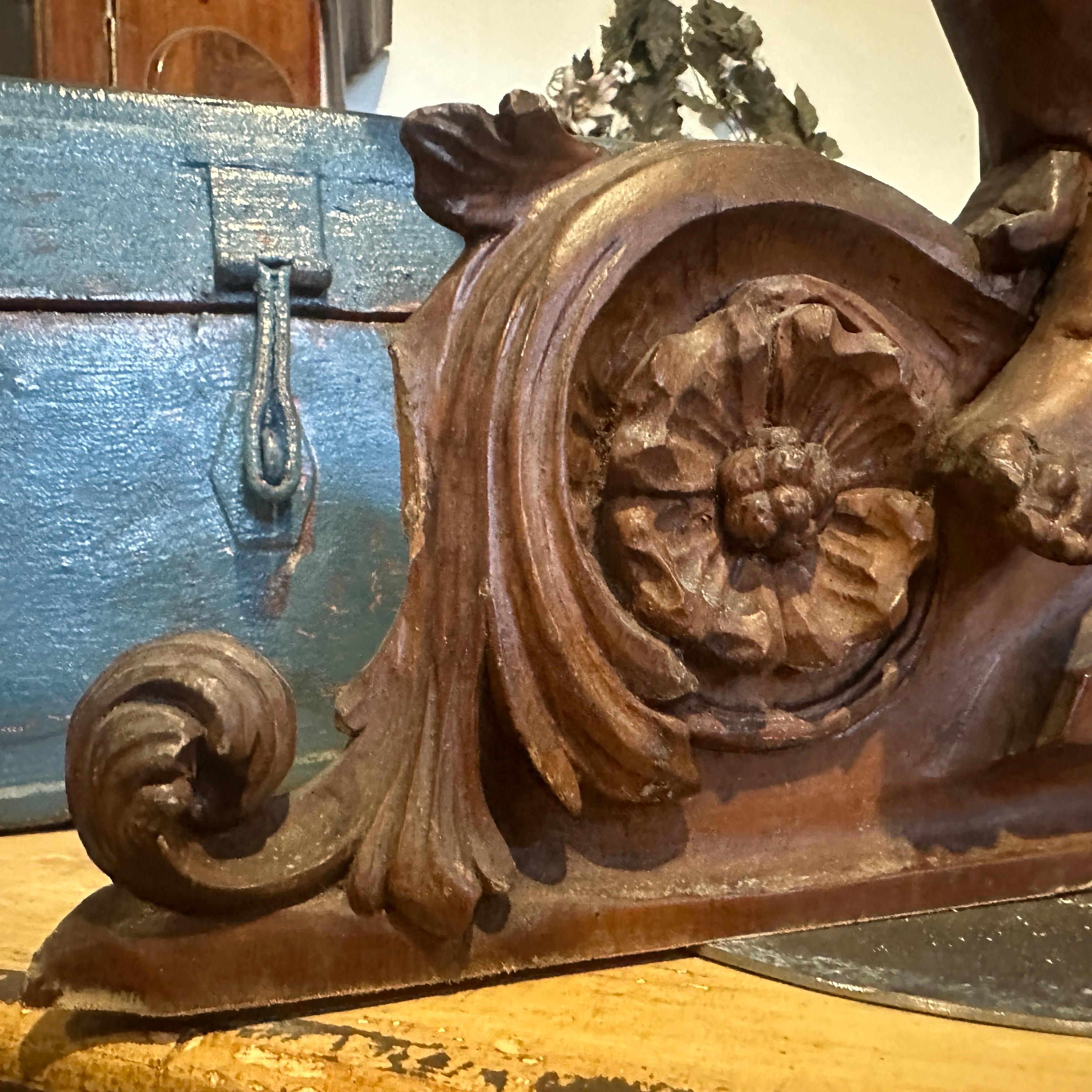 1890s Art Nouveau Hand-Carved Walnut Wood Sicilian Fragment of an Angel For Sale 4