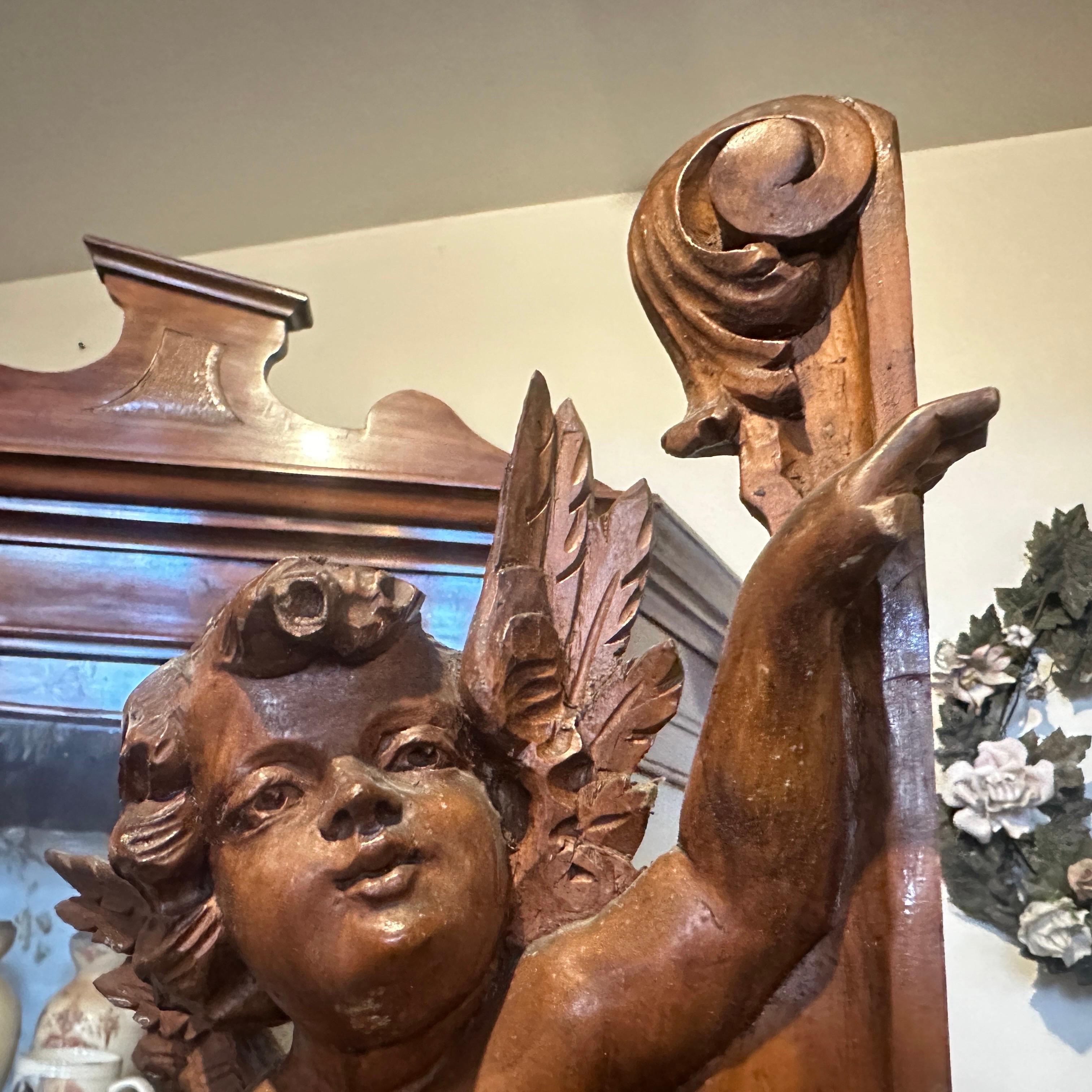 1890s Art Nouveau Hand-Carved Walnut Wood Sicilian Fragment of an Angel For Sale 5