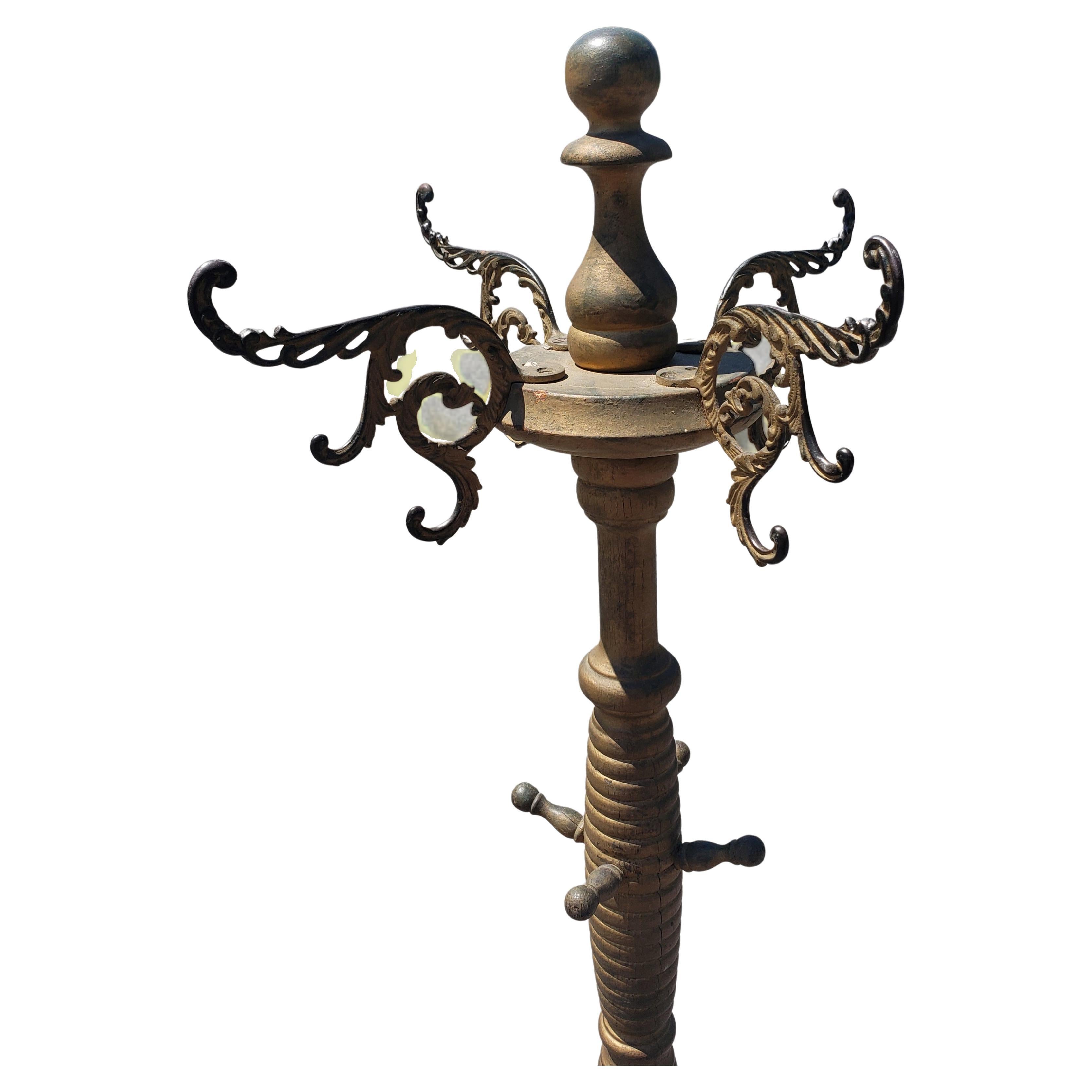 1890s Arts and Crafts Giltwood and Metal Coat Rack In Good Condition In Germantown, MD